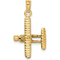 14K Yellow Gold 3D Bi-Plane Charm with Ribbed Wings - Polished Finish by Oro Pregiato