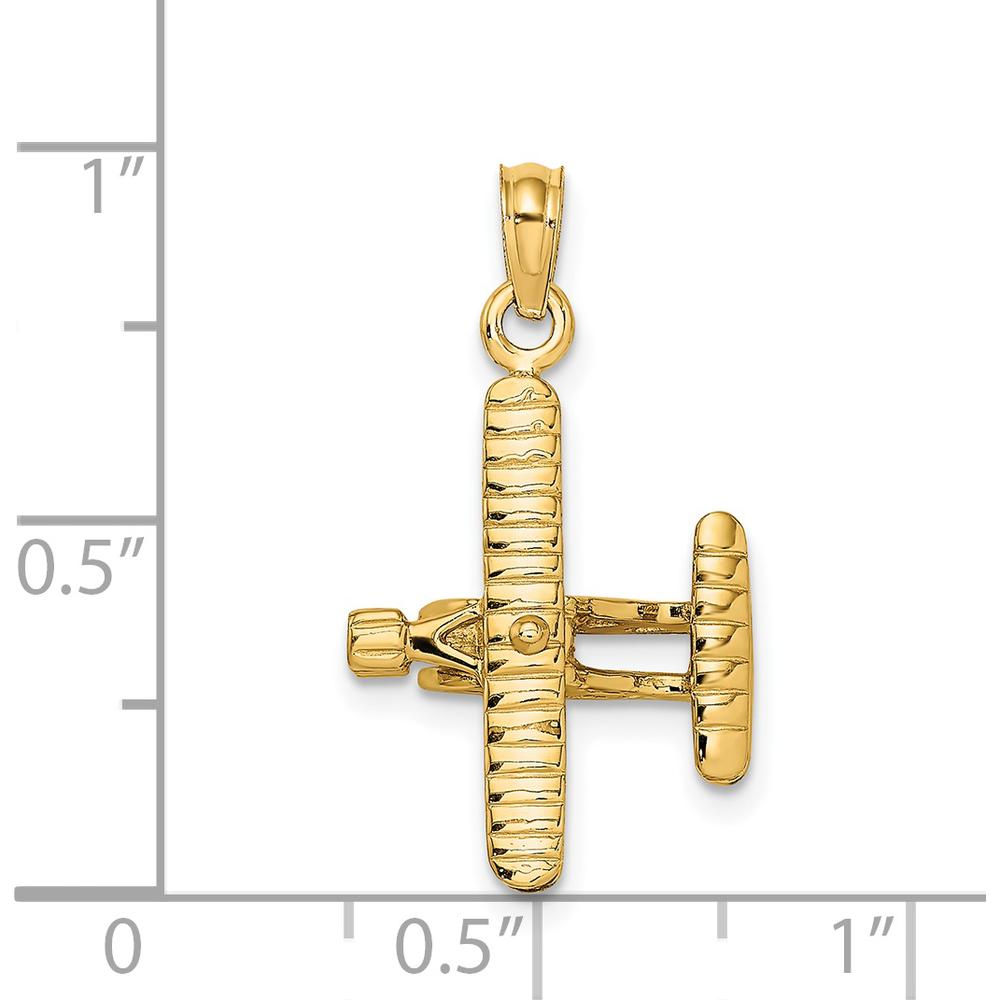 14K Yellow Gold 3D Bi-Plane Charm with Ribbed Wings - Polished Finish by Oro Pregiato