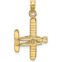 14K Yellow Gold 3D Bi-Plane Charm with Ribbed Wings - Polished Finish by Oro Pregiato