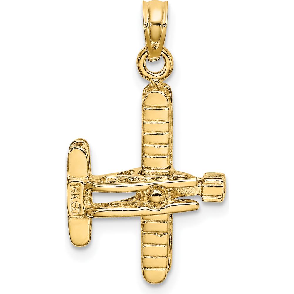 14K Yellow Gold 3D Bi-Plane Charm with Ribbed Wings - Polished Finish by Oro Pregiato