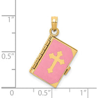 14K Yellow Gold 3D Bible Pendant with Pink Enamel and Moveable Pages by 0