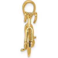 14K Yellow Gold 3D Bicycle Pendant with Moveable Wheels and Blue Enamel Accents by Oro Pregiato