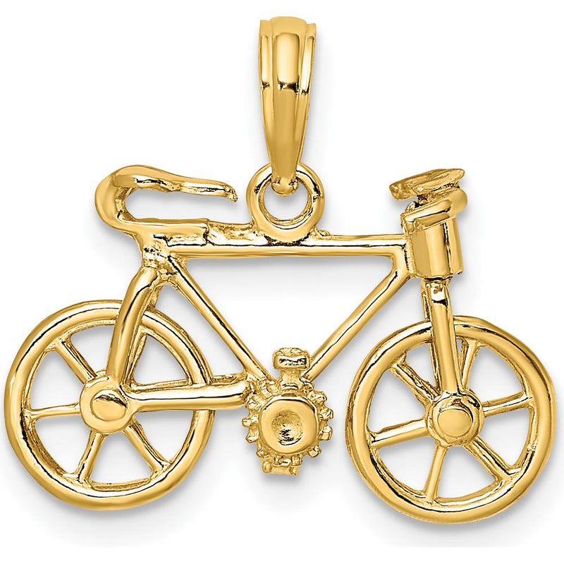 14K Yellow Gold 3D Bicycle Pendant with Moveable Wheels & Pedals - 13mm Polished Motif Charm by Oro Pregiato