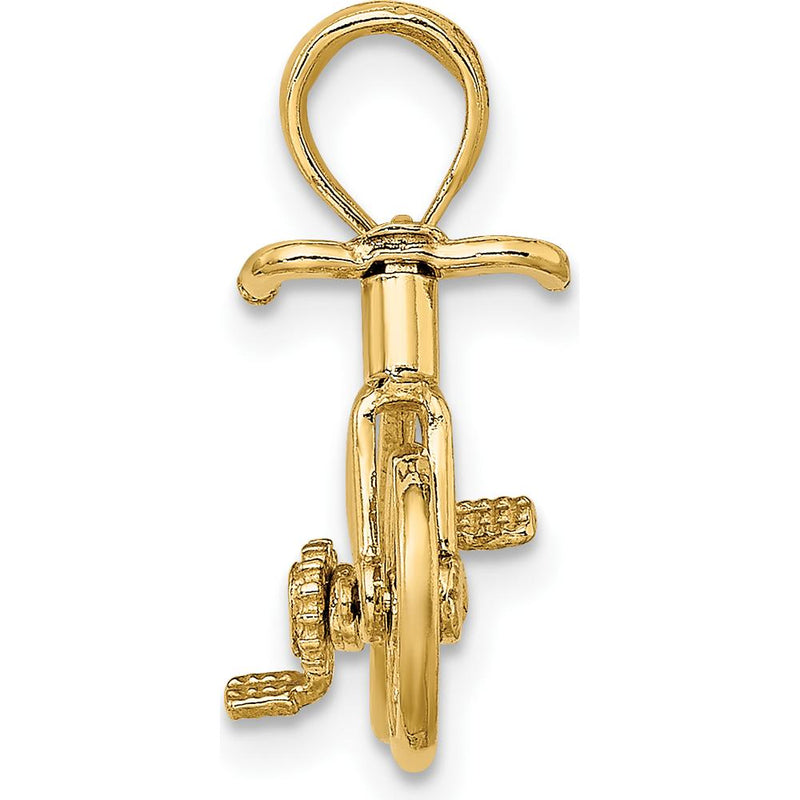 14K Yellow Gold 3D Bicycle Pendant with Moveable Wheels & Pedals - 13mm Polished Motif Charm by Oro Pregiato