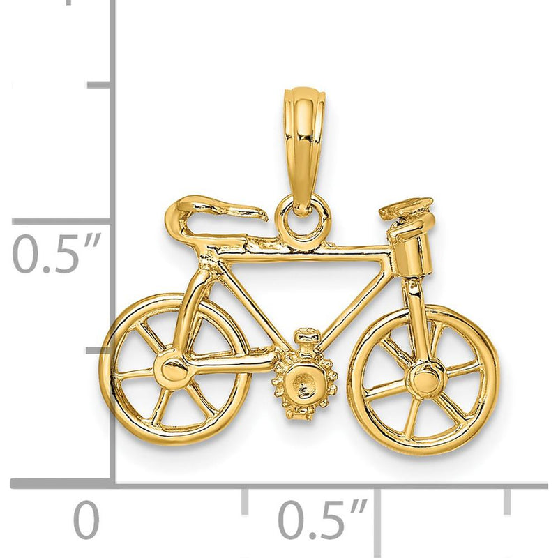 14K Yellow Gold 3D Bicycle Pendant with Moveable Wheels & Pedals - 13mm Polished Motif Charm by Oro Pregiato