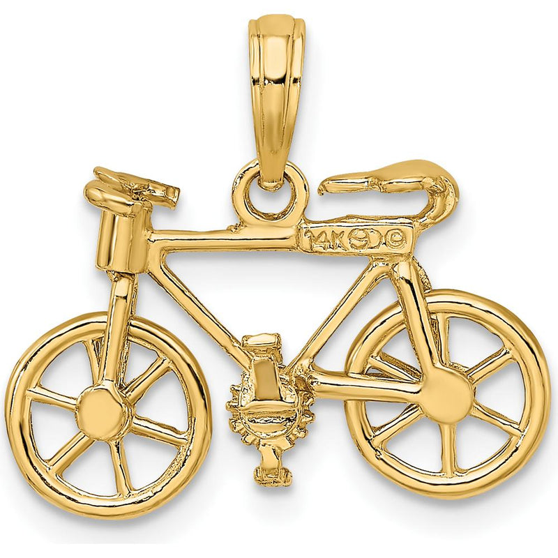 14K Yellow Gold 3D Bicycle Pendant with Moveable Wheels & Pedals - 13mm Polished Motif Charm by Oro Pregiato