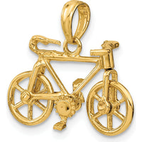 14K Yellow Gold 3D Bicycle Pendant with Moveable Wheels & Pedals - 13mm Polished Motif Charm by Oro Pregiato