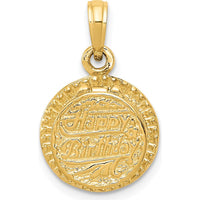 14K Yellow Gold 3D Birthday Cake Pendant with Enameled Candle by Oro Pregiato