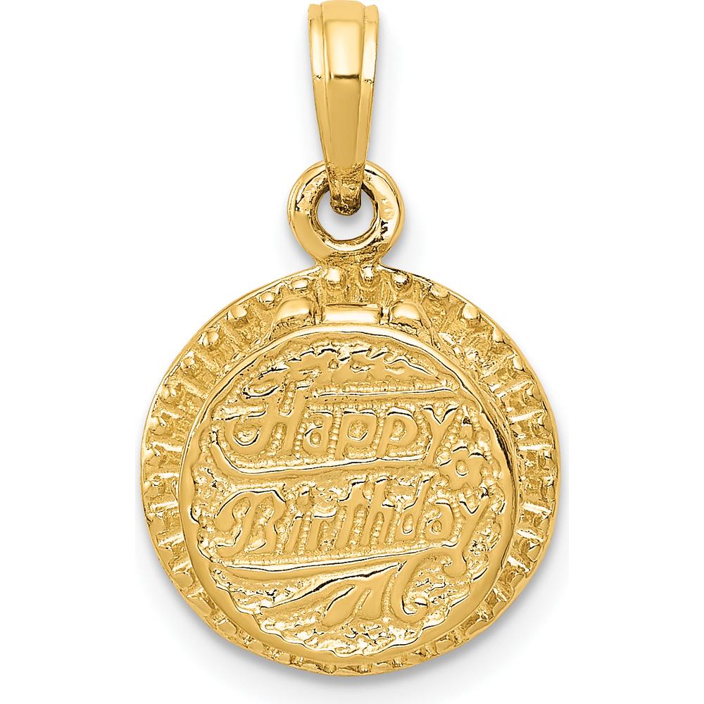 14K Yellow Gold 3D Birthday Cake Pendant with Enameled Candle by Oro Pregiato
