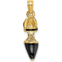 14K Yellow Gold 3D Black Enamel Closed Toe High Heel Charm Pendant by Oro Pregiato