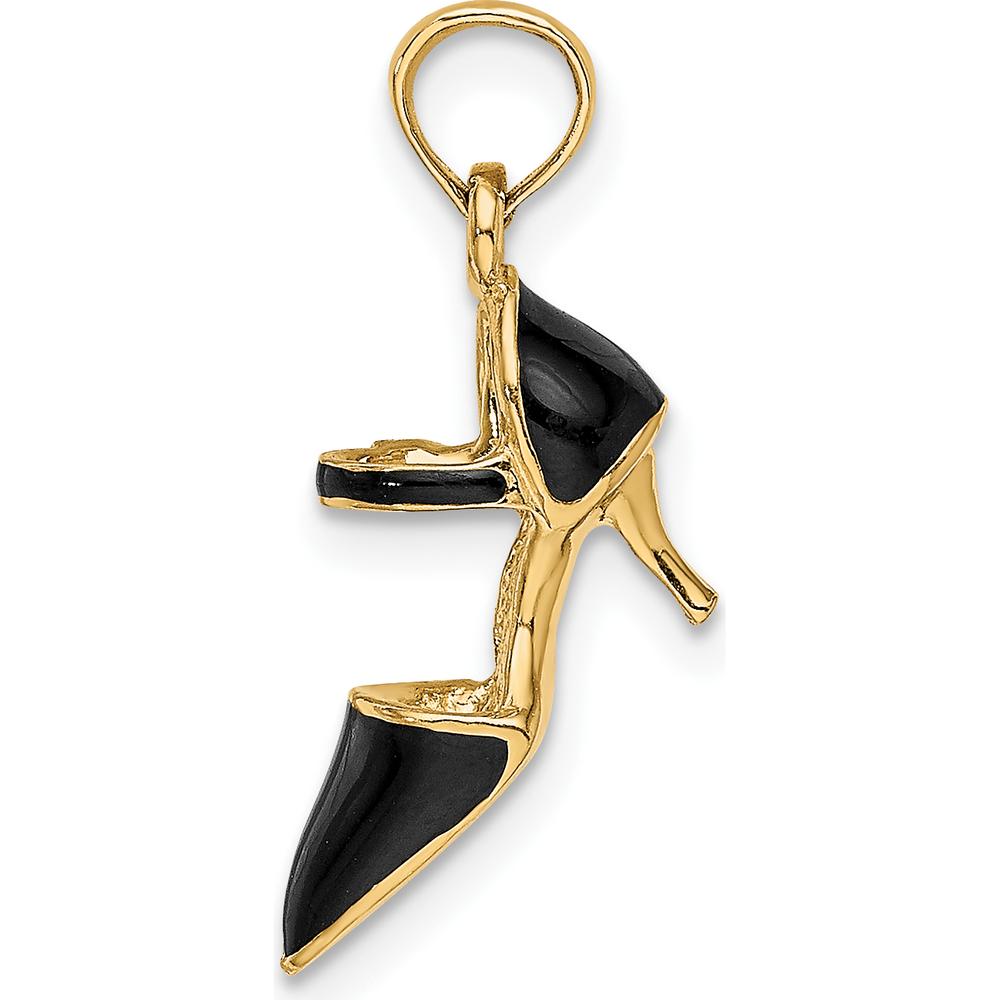 14K Yellow Gold 3D Black Enamel Closed Toe High Heel Charm Pendant by Oro Pregiato