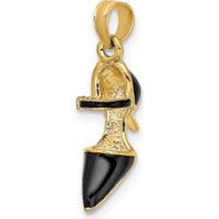 14K Yellow Gold 3D Black Enamel Closed Toe High Heel Charm Pendant by Oro Pregiato