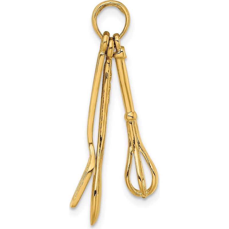 14K Yellow Gold 3D Black Enamel Kitchen Tools Charm Set with Whisk, Spatula, and Wooden Spoon by Oro Pregiato