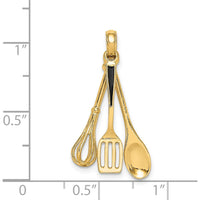14K Yellow Gold 3D Black Enamel Kitchen Tools Charm Set with Whisk, Spatula, and Wooden Spoon by Oro Pregiato