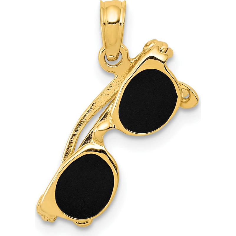 14K Yellow Gold 3D Black Enamel Sunglasses Pendant with Movable Sides by Oro Pregiato