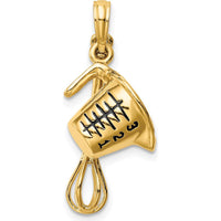14K Yellow Gold 3D Black Enameled Measuring Cup and Whisk Pendant by Oro Pregiato