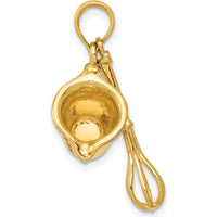 14K Yellow Gold 3D Black Enameled Measuring Cup and Whisk Pendant by Oro Pregiato
