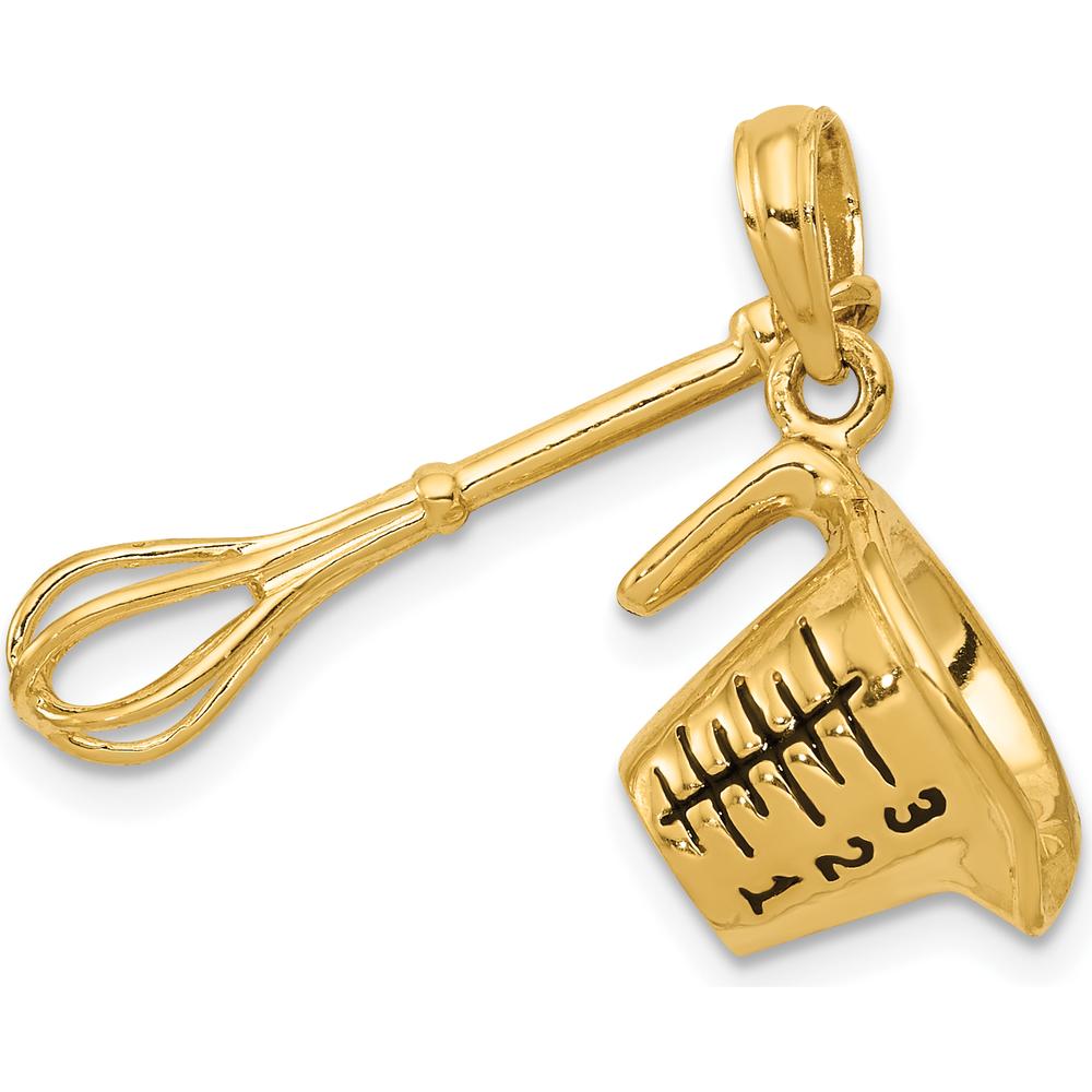 14K Yellow Gold 3D Black Enameled Measuring Cup and Whisk Pendant by Oro Pregiato