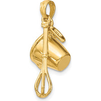 14K Yellow Gold 3D Black Enameled Measuring Cup and Whisk Pendant by Oro Pregiato