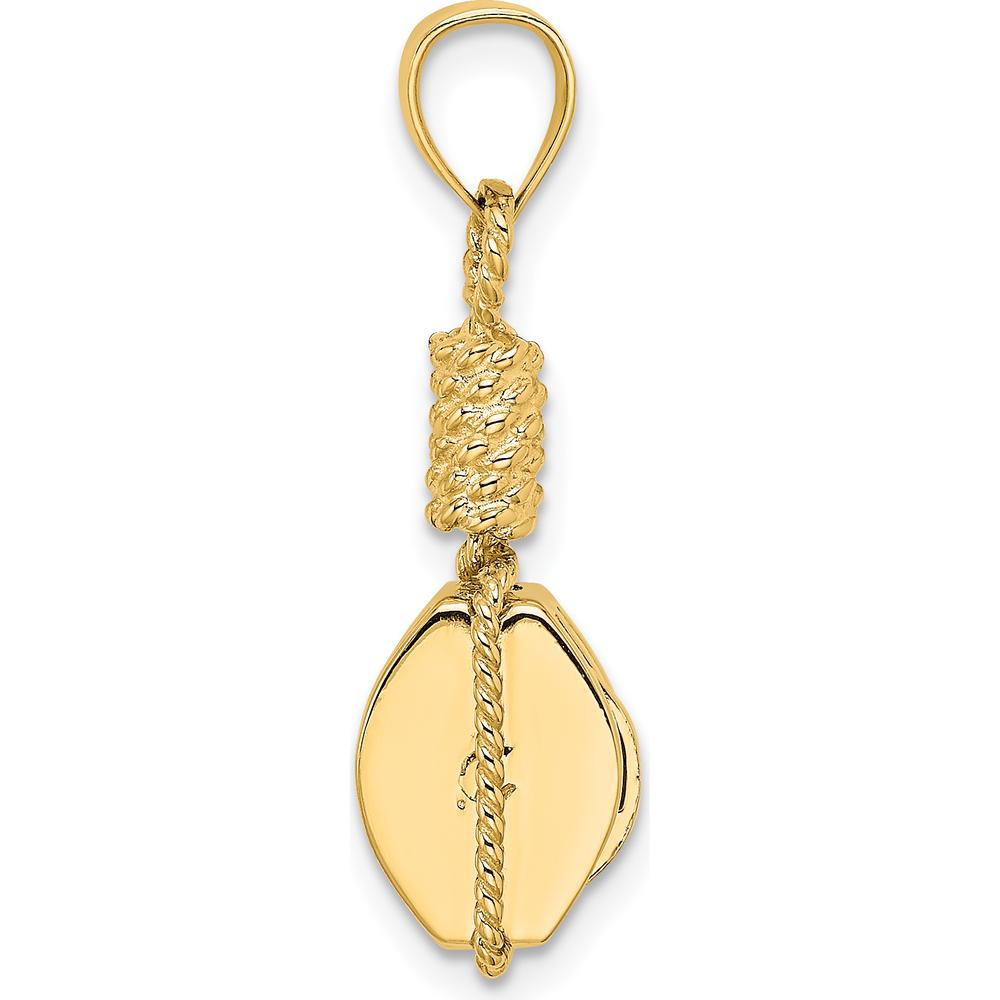 14K Yellow Gold 3D Block Mariners Pulley Charm with Rope Bail by Oro Pregiato