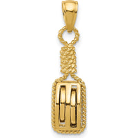 14K Yellow Gold 3D Block Mariners Pulley Charm with Rope Bail by Oro Pregiato