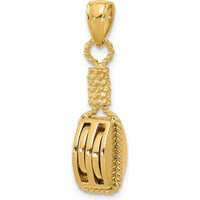 14K Yellow Gold 3D Block Mariners Pulley Charm with Rope Bail by Oro Pregiato
