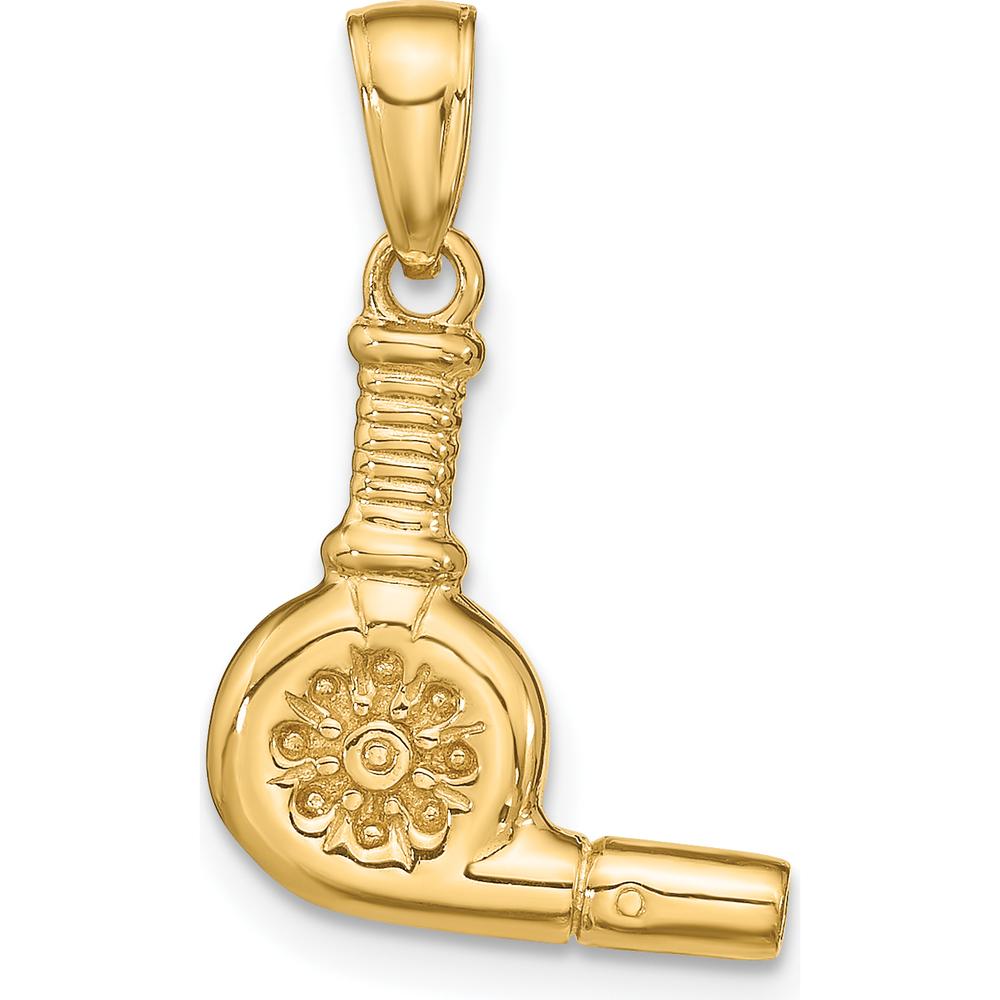 14K Yellow Gold 3D Blow Dryer Pendant - Polished Finish by Oro Pregiato
