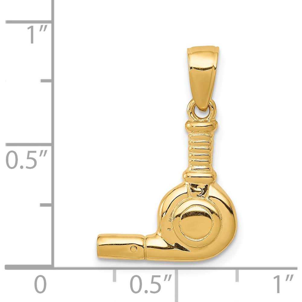 14K Yellow Gold 3D Blow Dryer Pendant - Polished Finish by Oro Pregiato