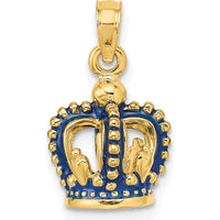 14K Yellow Gold 3D Blue Enamel Crown Charm with Beaded Detail by Oro Pregiato