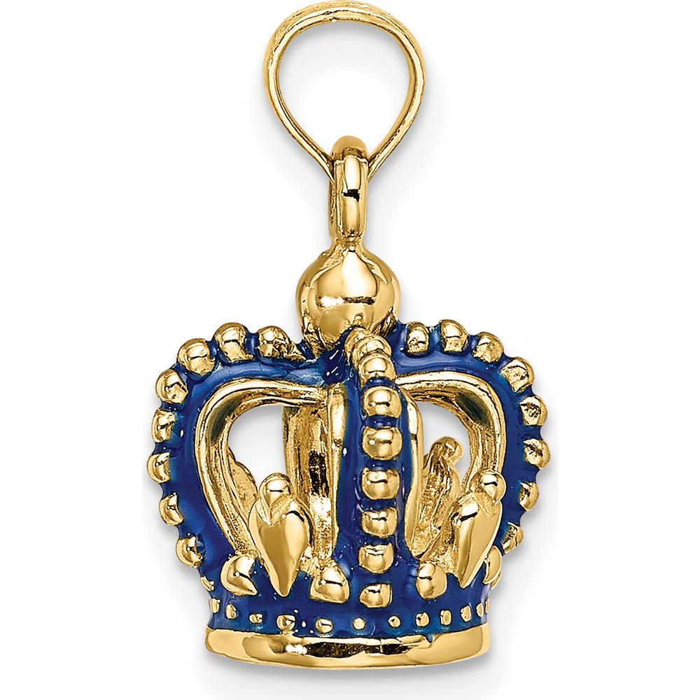 14K Yellow Gold 3D Blue Enamel Crown Charm with Beaded Detail by Oro Pregiato
