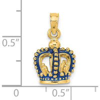 14K Yellow Gold 3D Blue Enamel Crown Charm with Beaded Detail by Oro Pregiato