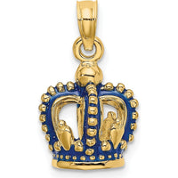 14K Yellow Gold 3D Blue Enamel Crown Charm with Beaded Detail by Oro Pregiato