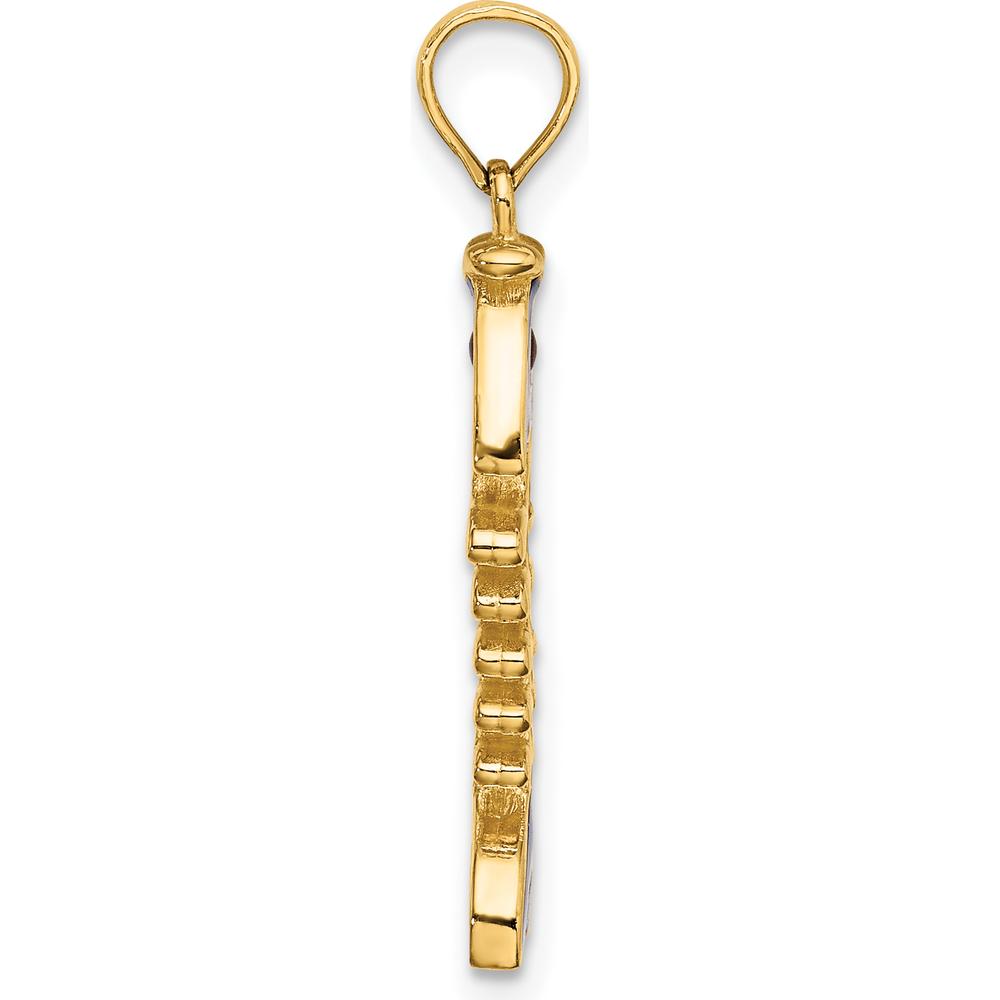 14K Yellow Gold 3D Blue Enamel Fish Bone Charm by Oro Pregiato