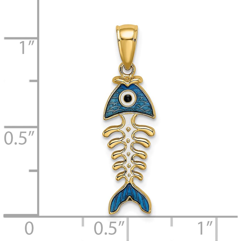 14K Yellow Gold 3D Blue Enamel Fish Bone Charm by Oro Pregiato
