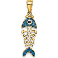 14K Yellow Gold 3D Blue Enamel Fish Bone Charm by Oro Pregiato