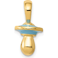 14K Yellow Gold 3D Blue Enamel Pacifier Pendant - Playful & Unique Design by Oro Pregiato