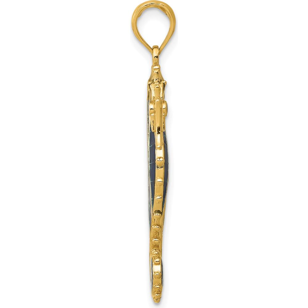 14K Yellow Gold 3D Blue Enamel Seahorse Pendant - Polished Finish by Oro Pregiato