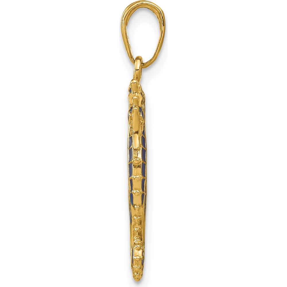 14K Yellow Gold 3D Blue Enamel Seahorse Pendant - Textured Charm with Polished Finish by Oro Pregiato