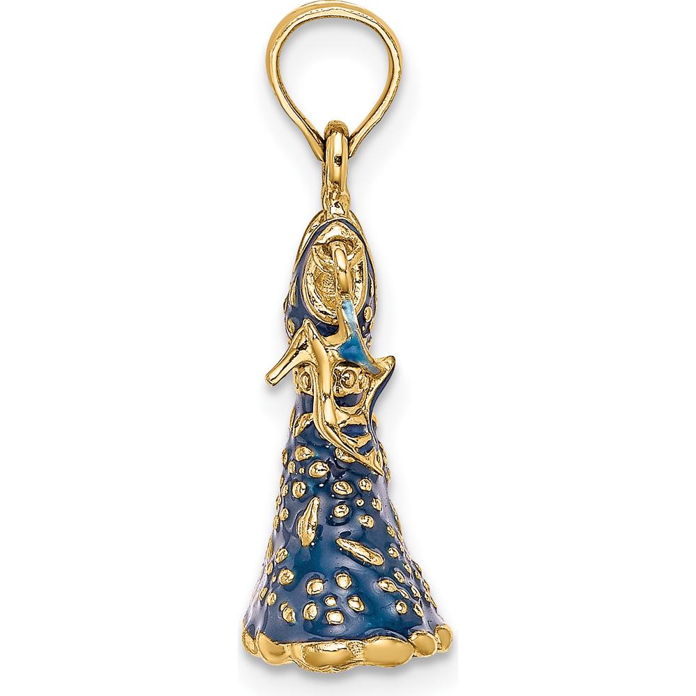 14K Yellow Gold 3D Blue Floral Enamel Dress Pendant with Moveable Dangle Shoe Charm by Oro Pregiato