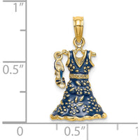 14K Yellow Gold 3D Blue Floral Enamel Dress Pendant with Moveable Dangle Shoe Charm by Oro Pregiato