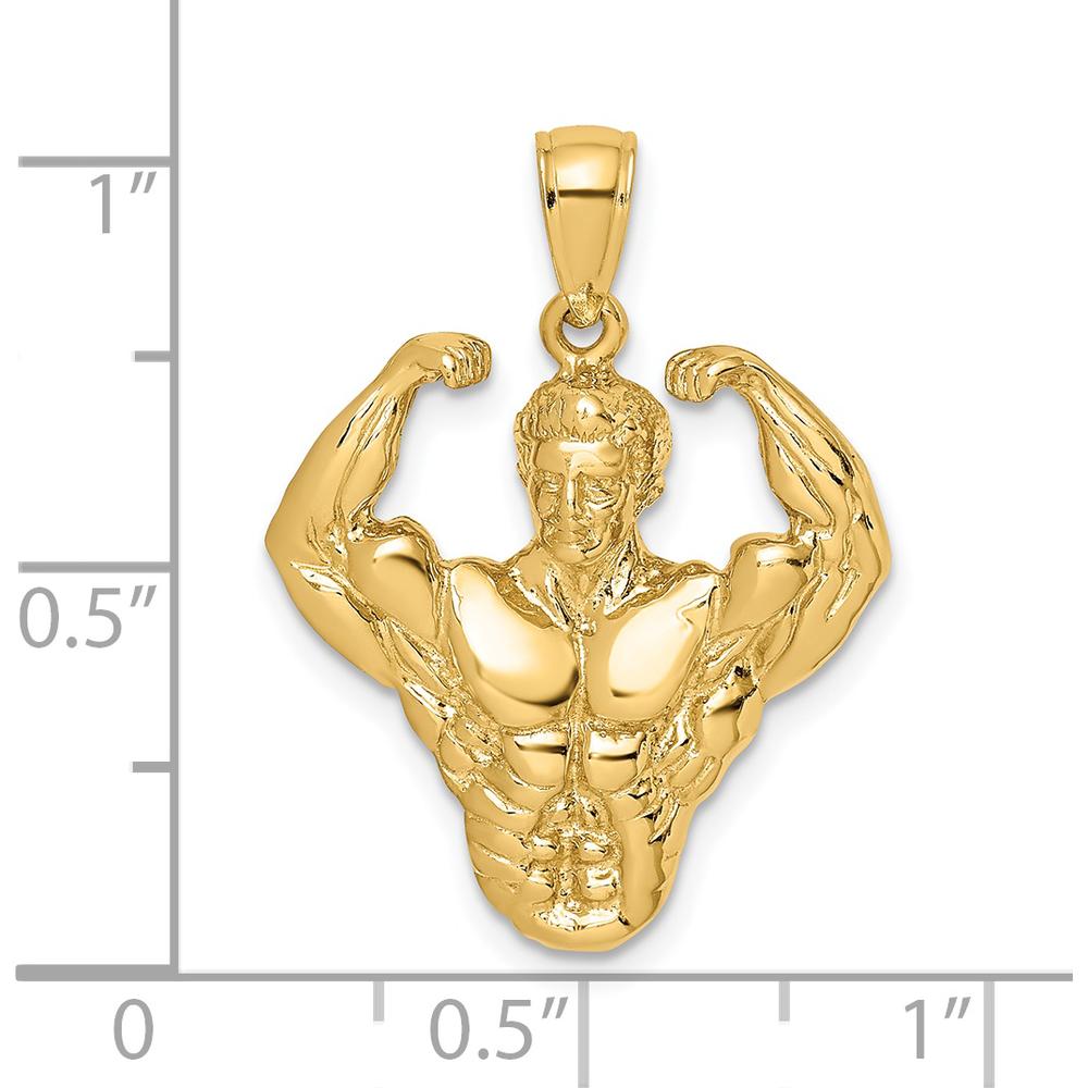 14K Yellow Gold 3D Bodybuilder Waist Up Pendant - Unique Strength-Inspired Design by Oro Pregiato