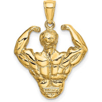 14K Yellow Gold 3D Bodybuilder Waist Up Pendant - Unique Strength-Inspired Design by Oro Pregiato