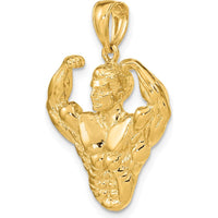 14K Yellow Gold 3D Bodybuilder Waist Up Pendant - Unique Strength-Inspired Design by Oro Pregiato