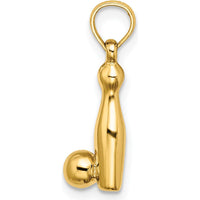 14K Yellow Gold 3D Bowling Pin and Ball Charm - Polished Finish 13.6mm Length by Oro Pregiato