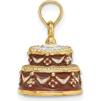 14K Yellow Gold 3D Brown Enamel Happy Birthday Cake Charm - Polished Finish by Oro Pregiato