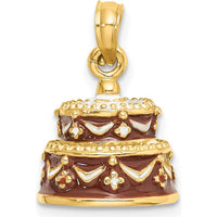 14K Yellow Gold 3D Brown Enamel Happy Birthday Cake Charm - Polished Finish by Oro Pregiato