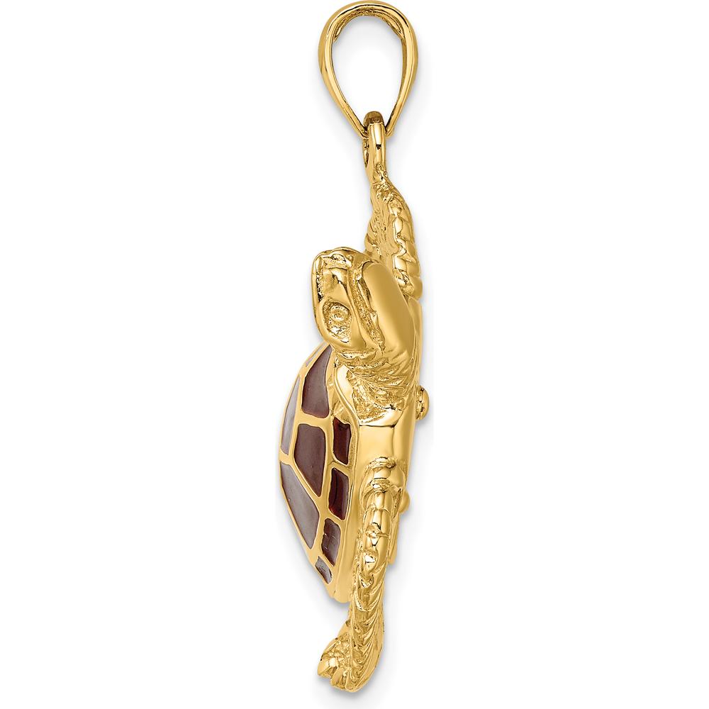 14K Yellow Gold 3D Brown Enamel Sea Turtle Pendant Charm by Oro Pregiato