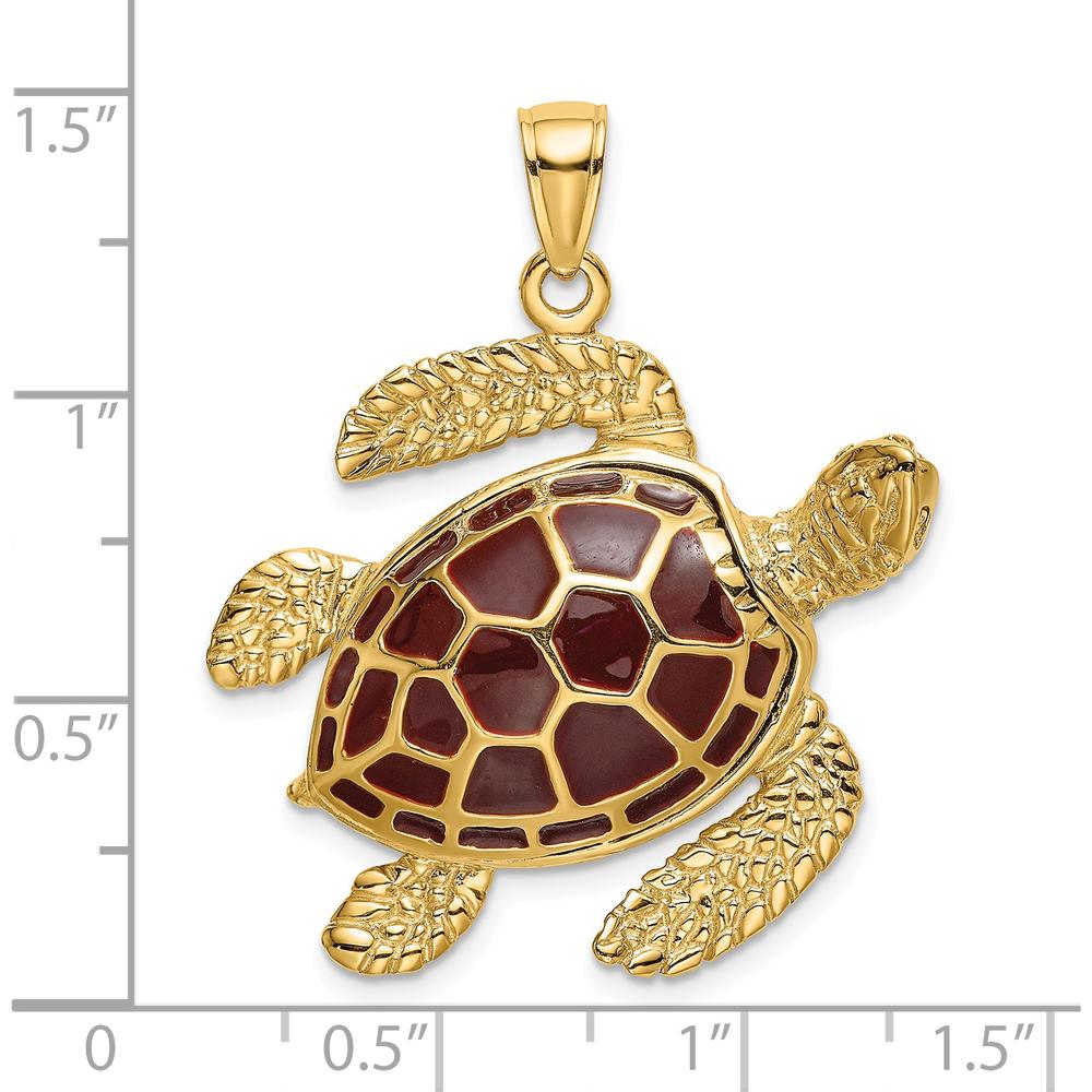 14K Yellow Gold 3D Brown Enamel Sea Turtle Pendant Charm by Oro Pregiato