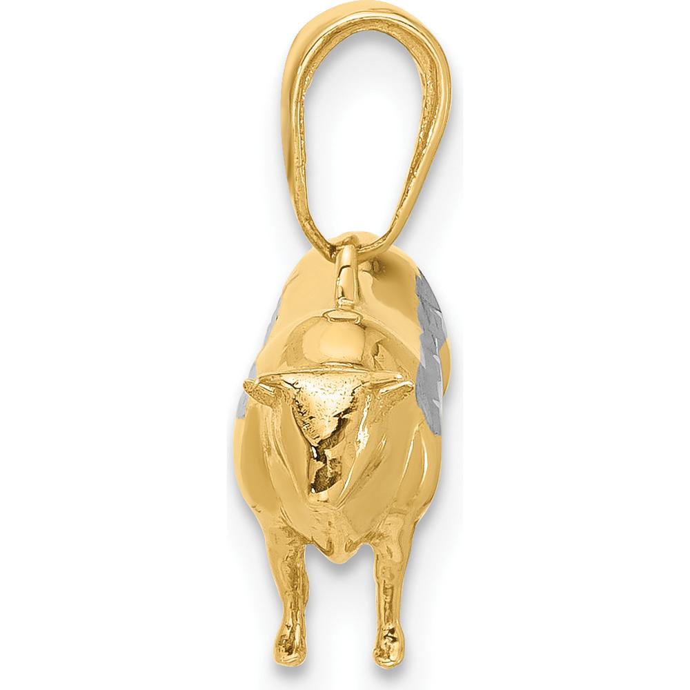 14K Yellow Gold 3D Bull Pendant with White Rhodium Diamond-Cut Accents by Oro Pregiato