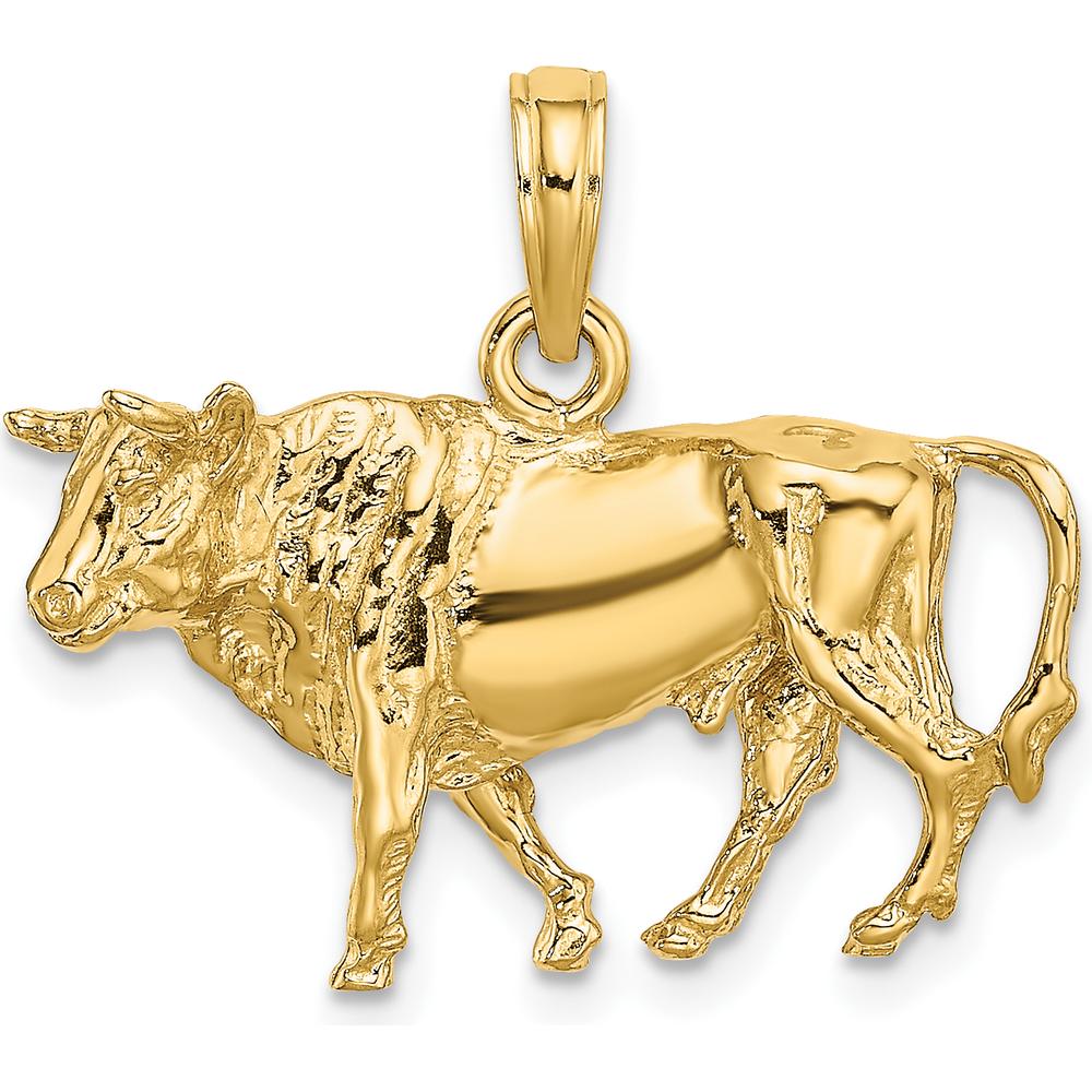 14K Yellow Gold 3D Bull with Horns Charm Pendant by Oro Pregiato